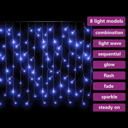 LED Curtain Icicle Lights 10m 400 LED Blue 8 Function - OLBRIT