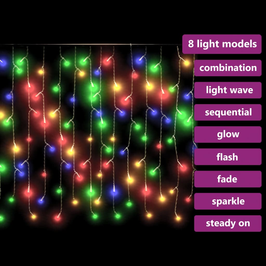 LED Curtain Icicle Lights 10m 400 LED Colourful 8 Function - OLBRIT