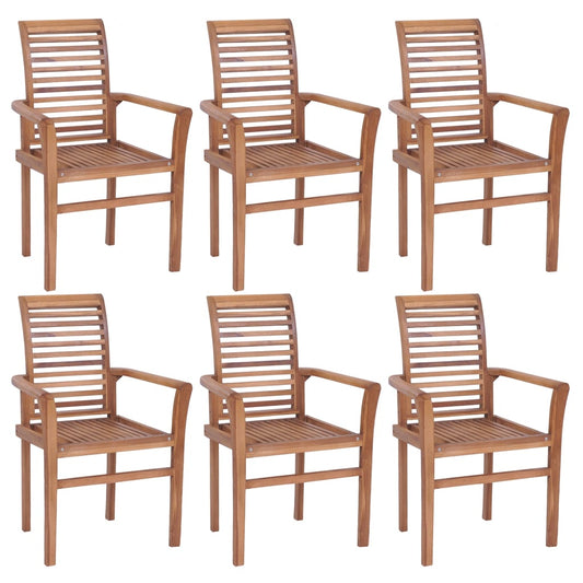 vidaXL Stacking Dining Chairs 6 pcs Solid Teak Wood - OLBRIT