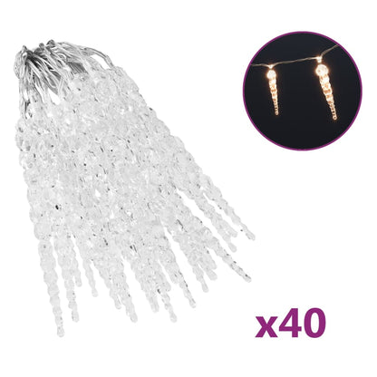 Christmas Icicle Lights 40pcs Warm White Acrylic Remote Control - OLBRIT