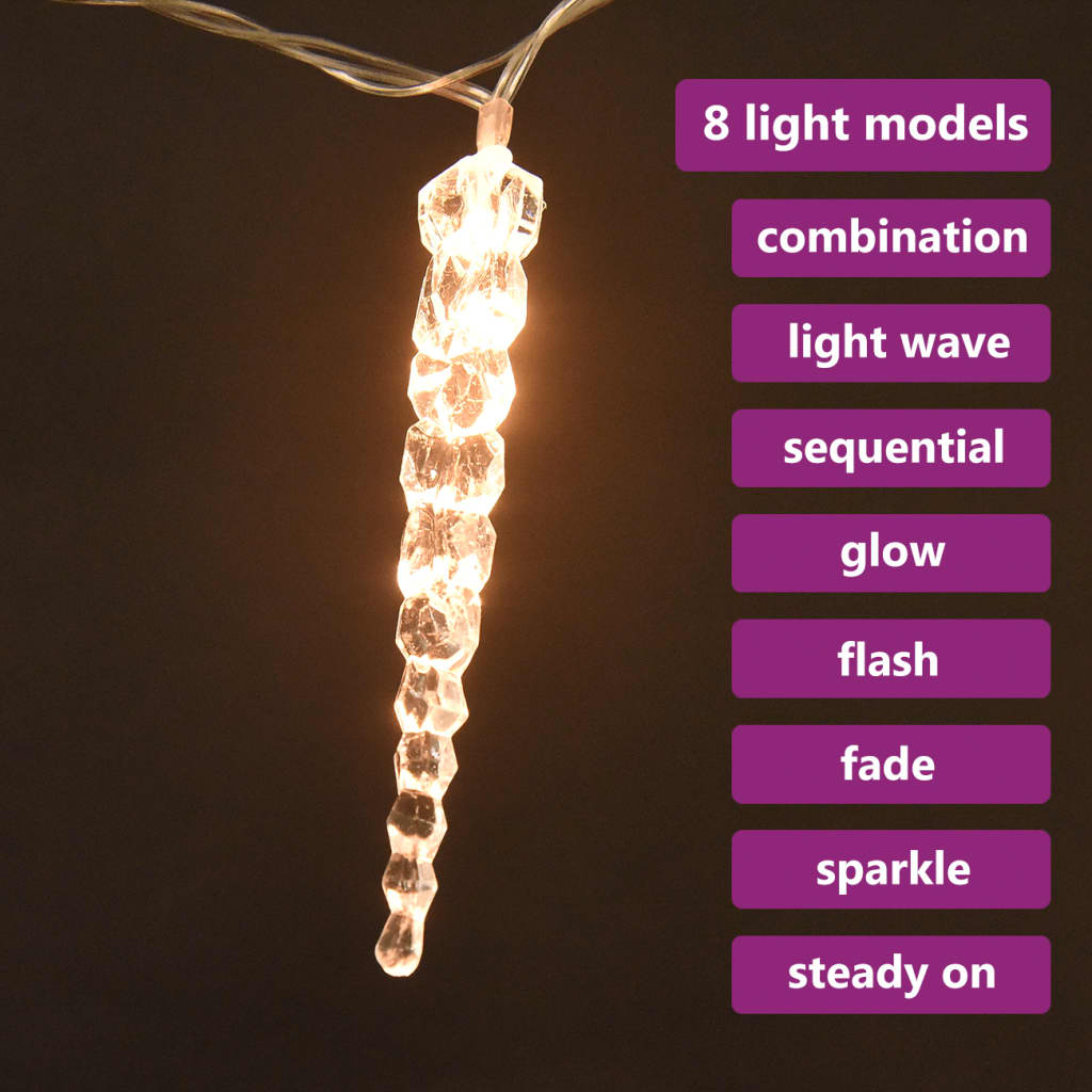 Christmas Icicle Lights 40pcs Warm White Acrylic Remote Control - OLBRIT