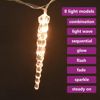 Christmas Icicle Lights 40pcs Warm White Acrylic Remote Control - OLBRIT
