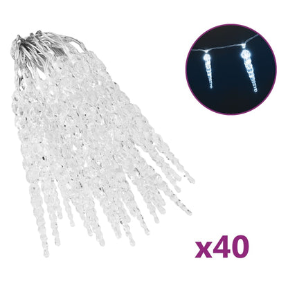 Christmas Icicle Lights 40pcs Cold White Acrylic Remote Control - OLBRIT