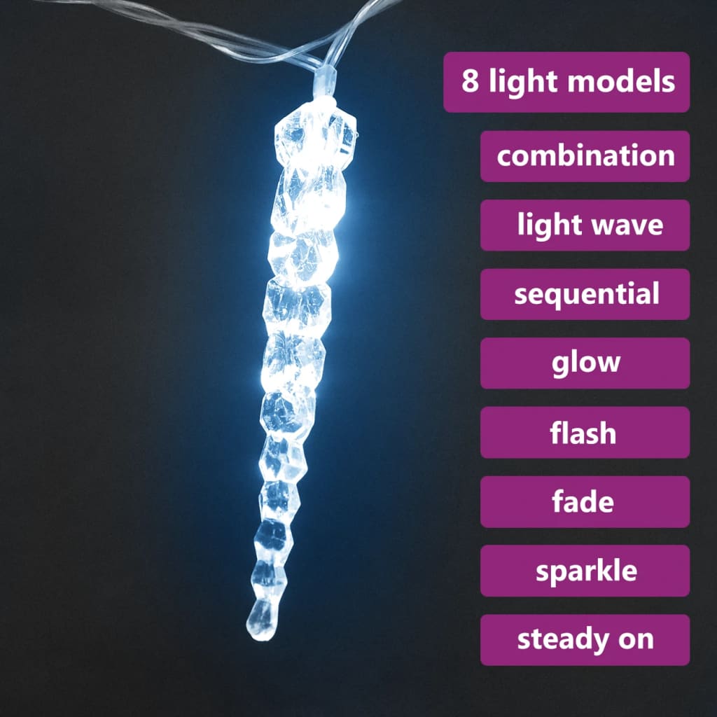 Christmas Icicle Lights 40pcs Cold White Acrylic Remote Control - OLBRIT