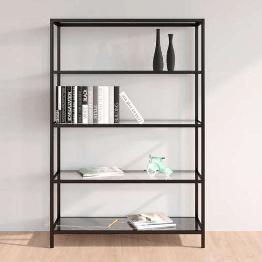 Shelf Black Marble and Transparent 100x36x168 cm Tempered Glass - OLBRIT