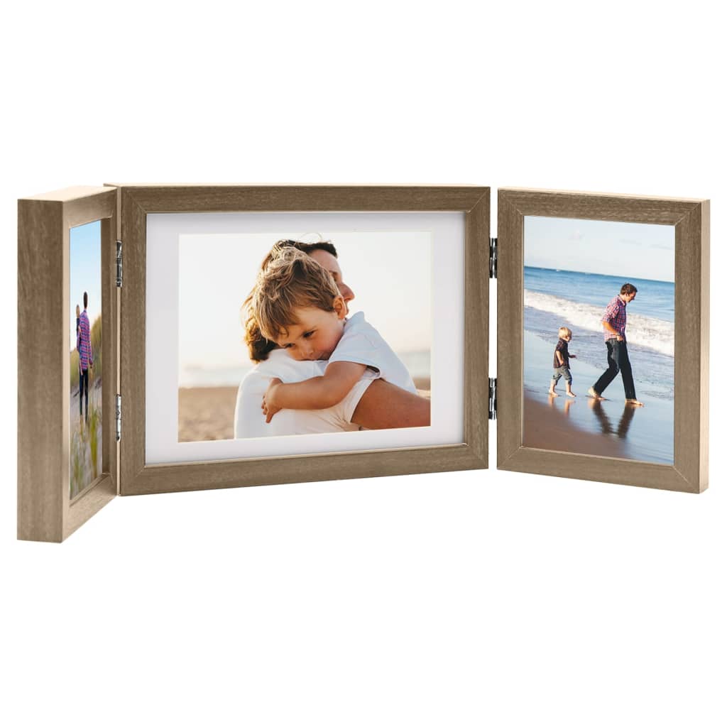 Trifold Photo Frame Collage Light Brown 22x15 cm+2x - OLBRIT