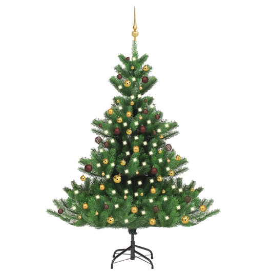 Nordmann Fir Artificial Christmas Tree LED & Ball Set Green 180cm - OLBRIT
