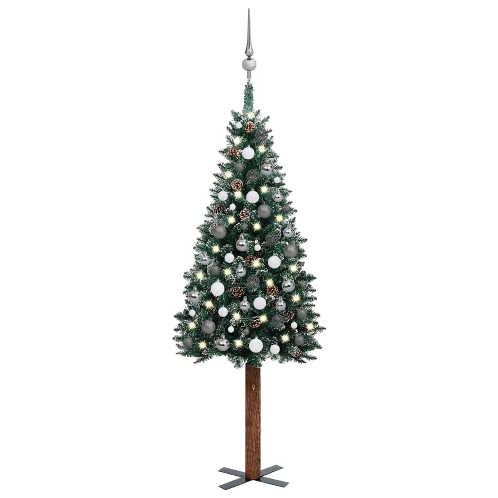 Slim Pre-lit Christmas Tree with Ball Set Green 150 cm - OLBRIT