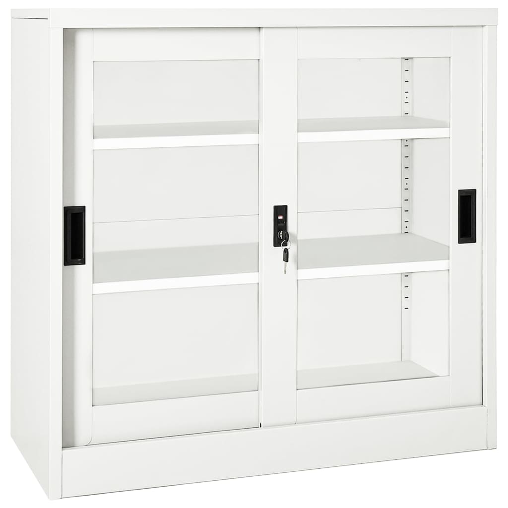 Sliding Door Cabinet White 90x40x90 cm Steel - OLBRIT