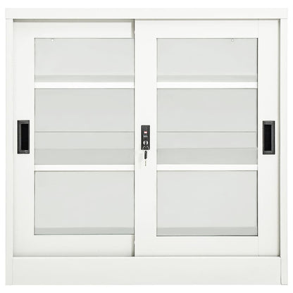 Sliding Door Cabinet White 90x40x90 cm Steel - OLBRIT