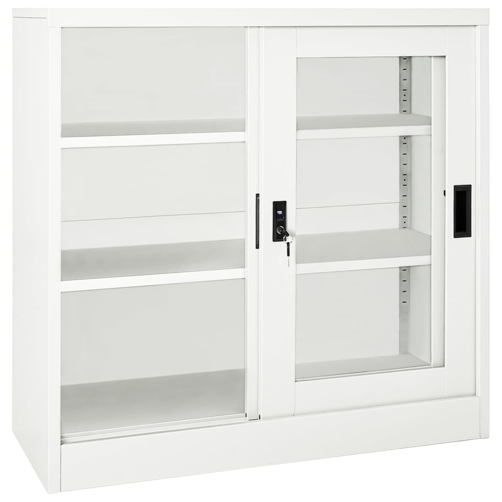 Sliding Door Cabinet White 90x40x90 cm Steel - OLBRIT