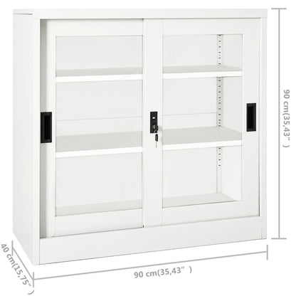 Sliding Door Cabinet White 90x40x90 cm Steel - OLBRIT