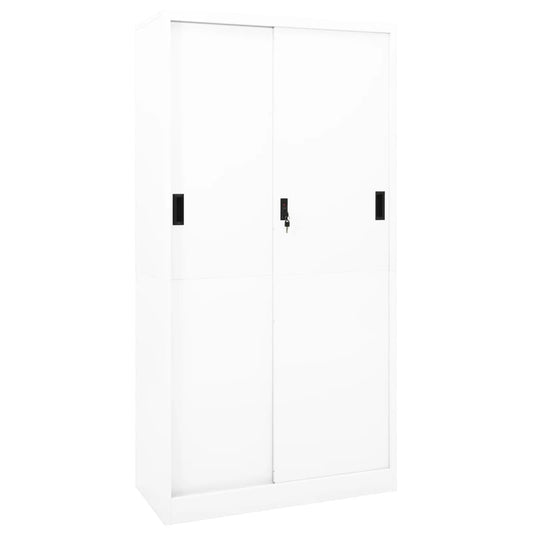 Office Cabinet with Sliding Door White 90x40x180 cm Steel - OLBRIT