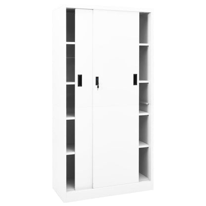 Office Cabinet with Sliding Door White 90x40x180 cm Steel - OLBRIT