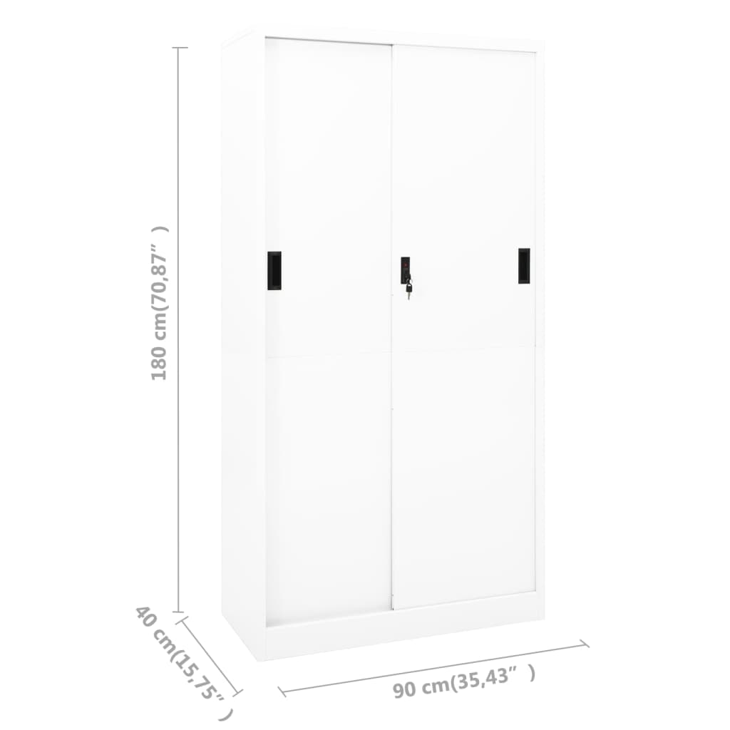 Office Cabinet with Sliding Door White 90x40x180 cm Steel - OLBRIT