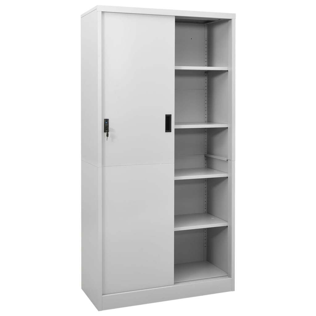 Office Cabinet with Sliding Door Light Grey 90x40x180 cm Steel - OLBRIT