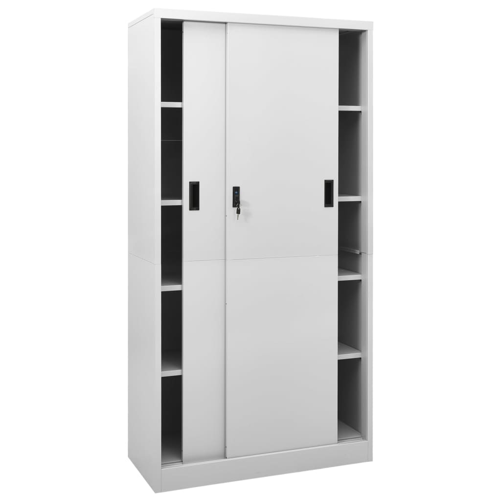 Office Cabinet with Sliding Door Light Grey 90x40x180 cm Steel - OLBRIT