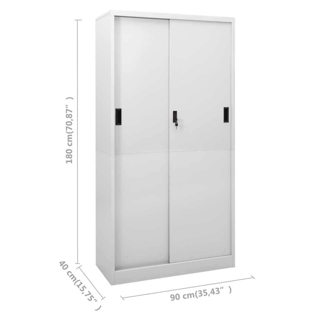 Office Cabinet with Sliding Door Light Grey 90x40x180 cm Steel - OLBRIT