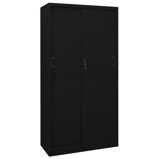 Office Cabinet with Sliding Door Black 90x40x180 cm Steel - OLBRIT