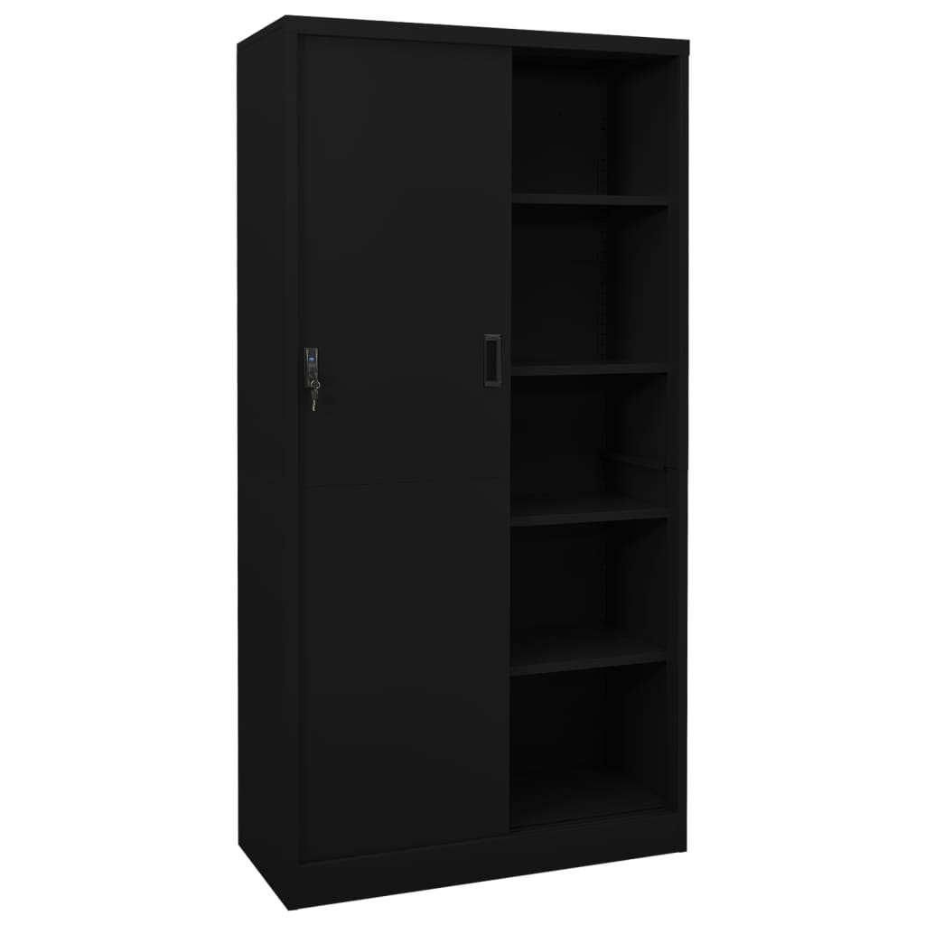 Office Cabinet with Sliding Door Black 90x40x180 cm Steel - OLBRIT