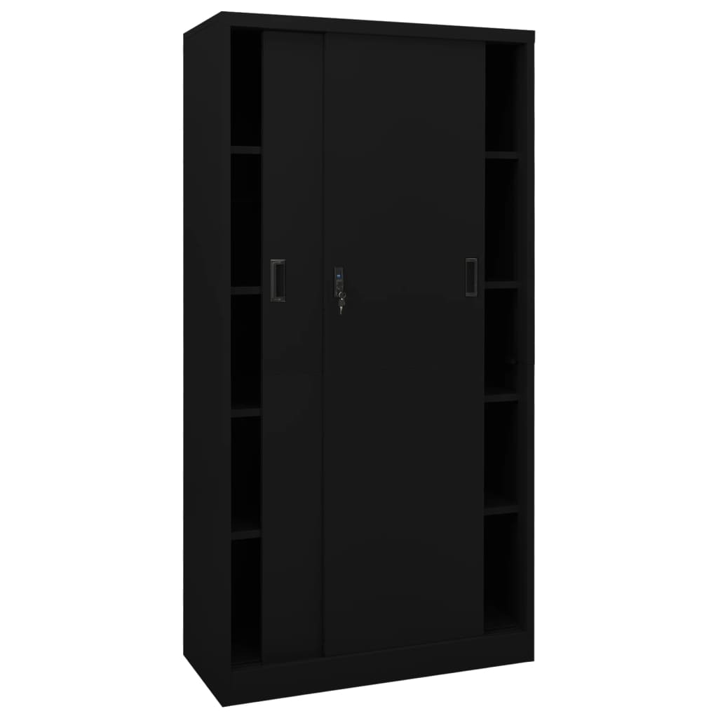 Office Cabinet with Sliding Door Black 90x40x180 cm Steel - OLBRIT