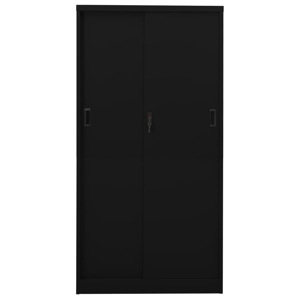 Office Cabinet with Sliding Door Black 90x40x180 cm Steel - OLBRIT