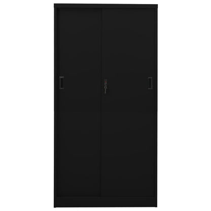 Office Cabinet with Sliding Door Black 90x40x180 cm Steel - OLBRIT