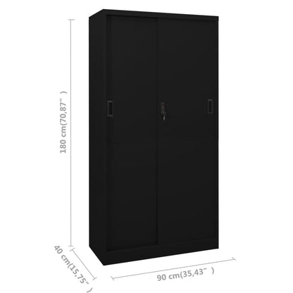 Office Cabinet with Sliding Door Black 90x40x180 cm Steel - OLBRIT