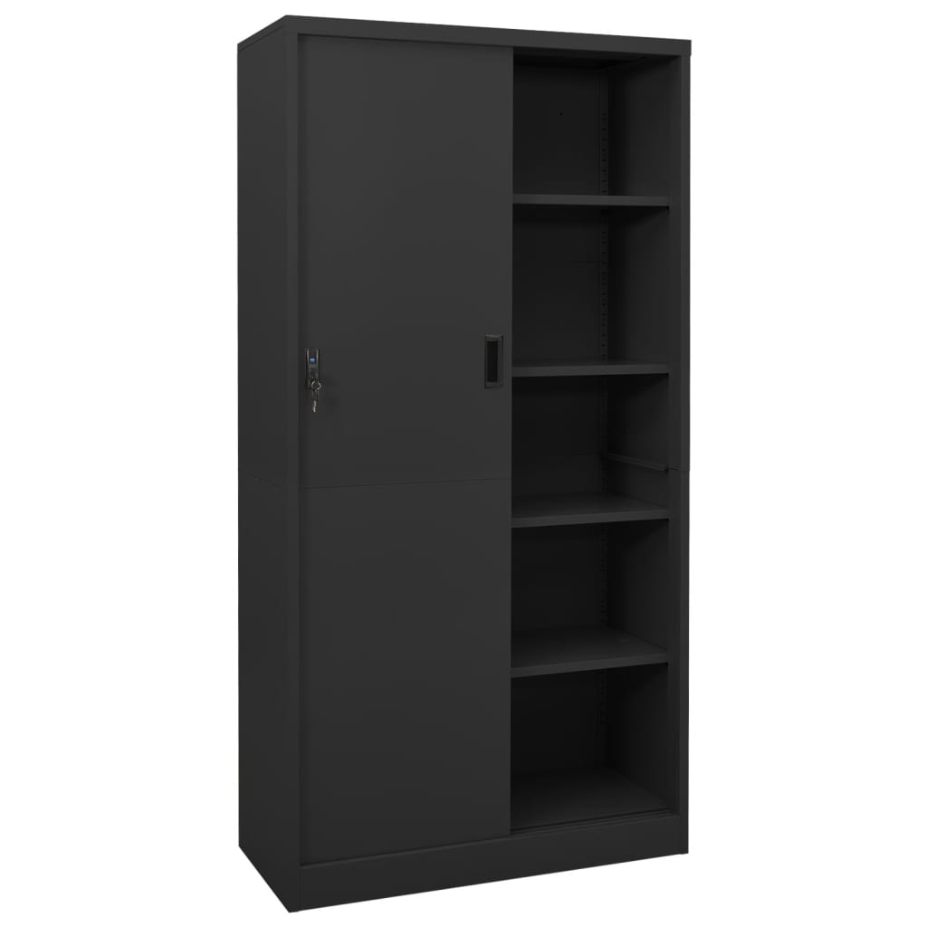 Office Cabinet with Sliding Door Anthracite 90x40x180 cm Steel - OLBRIT