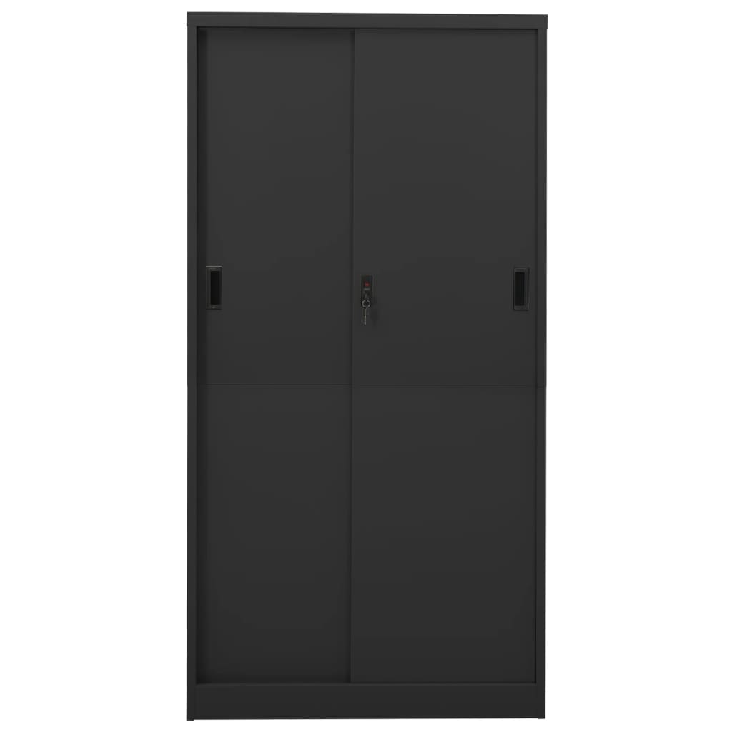 Office Cabinet with Sliding Door Anthracite 90x40x180 cm Steel - OLBRIT