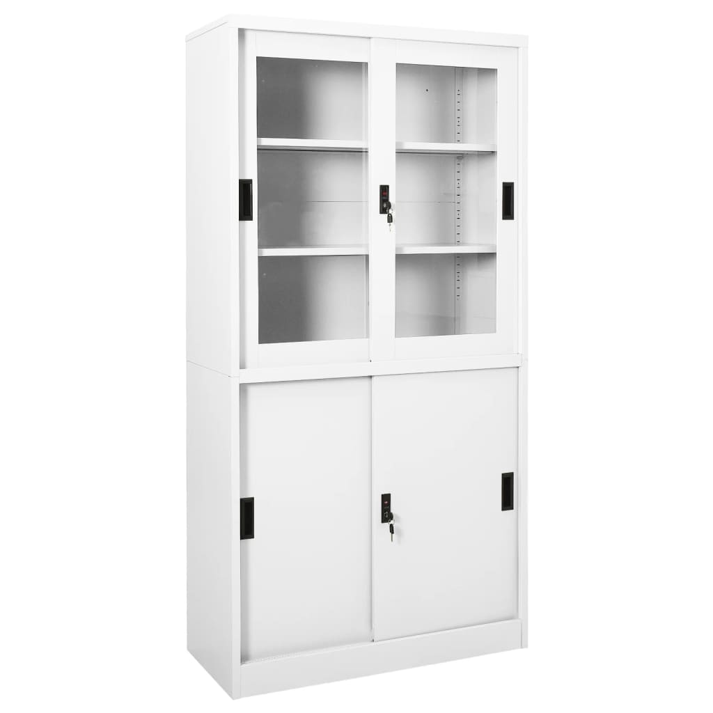 Office Cabinet with Sliding Door White 90x40x180 cm Steel - OLBRIT