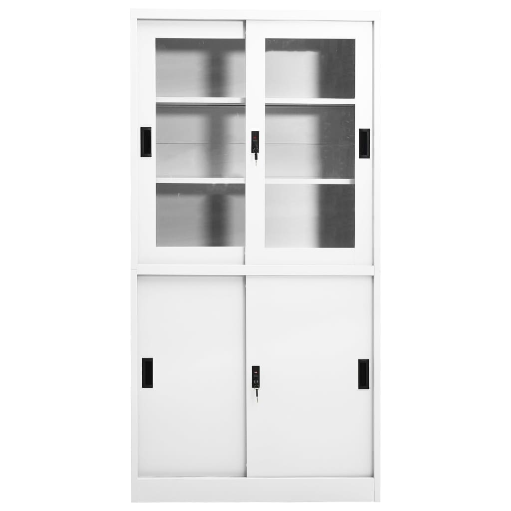 Office Cabinet with Sliding Door White 90x40x180 cm Steel - OLBRIT