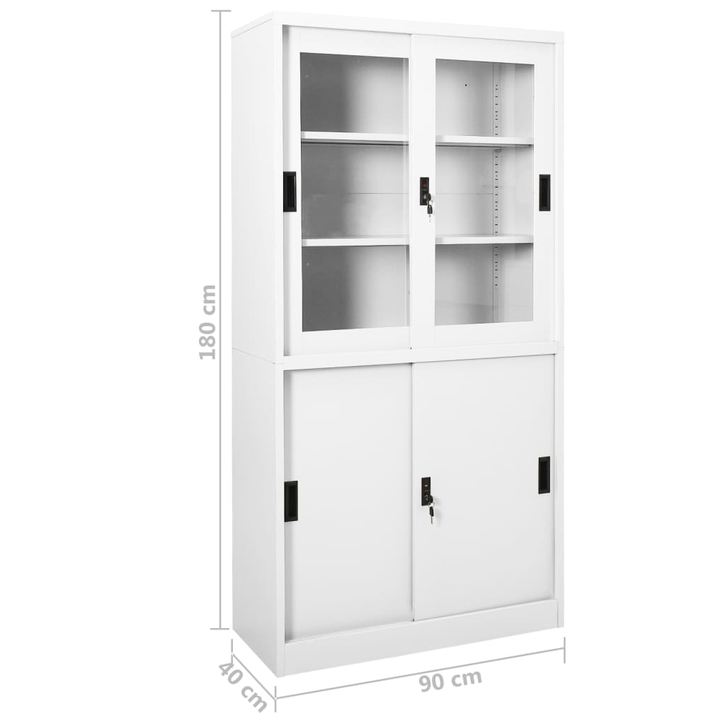 Office Cabinet with Sliding Door White 90x40x180 cm Steel - OLBRIT