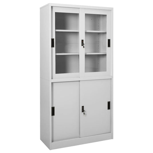 Office Cabinet with Sliding Door Light Grey 90x40x180 cm Steel - OLBRIT