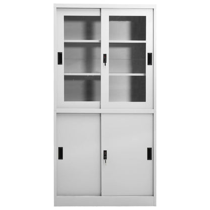 Office Cabinet with Sliding Door Light Grey 90x40x180 cm Steel - OLBRIT