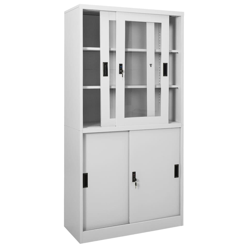 Office Cabinet with Sliding Door Light Grey 90x40x180 cm Steel - OLBRIT