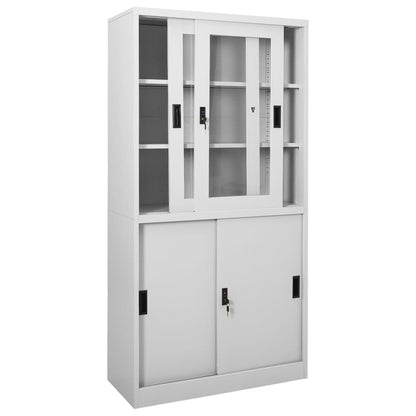 Office Cabinet with Sliding Door Light Grey 90x40x180 cm Steel - OLBRIT