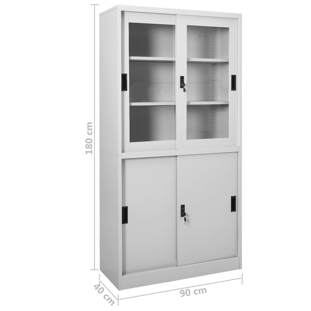 Office Cabinet with Sliding Door Light Grey 90x40x180 cm Steel - OLBRIT