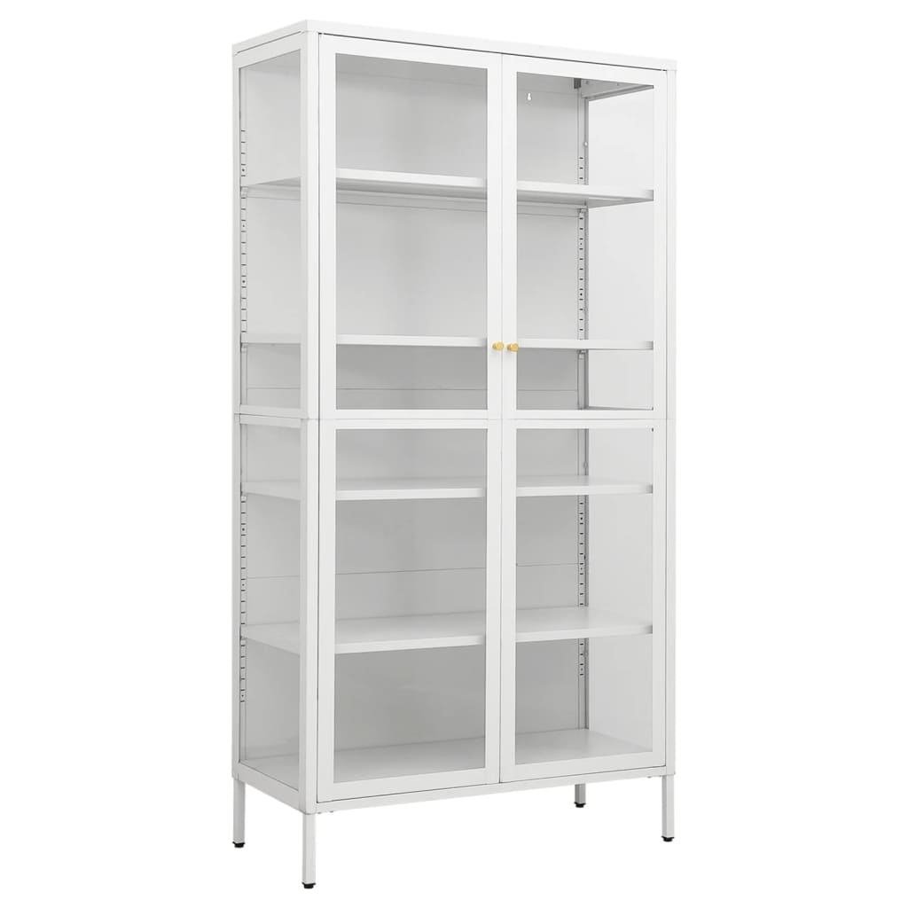 Display Cabinet White 90x40x180 cm Steel and Tempered Glass - OLBRIT