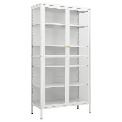 Display Cabinet White 90x40x180 cm Steel and Tempered Glass - OLBRIT