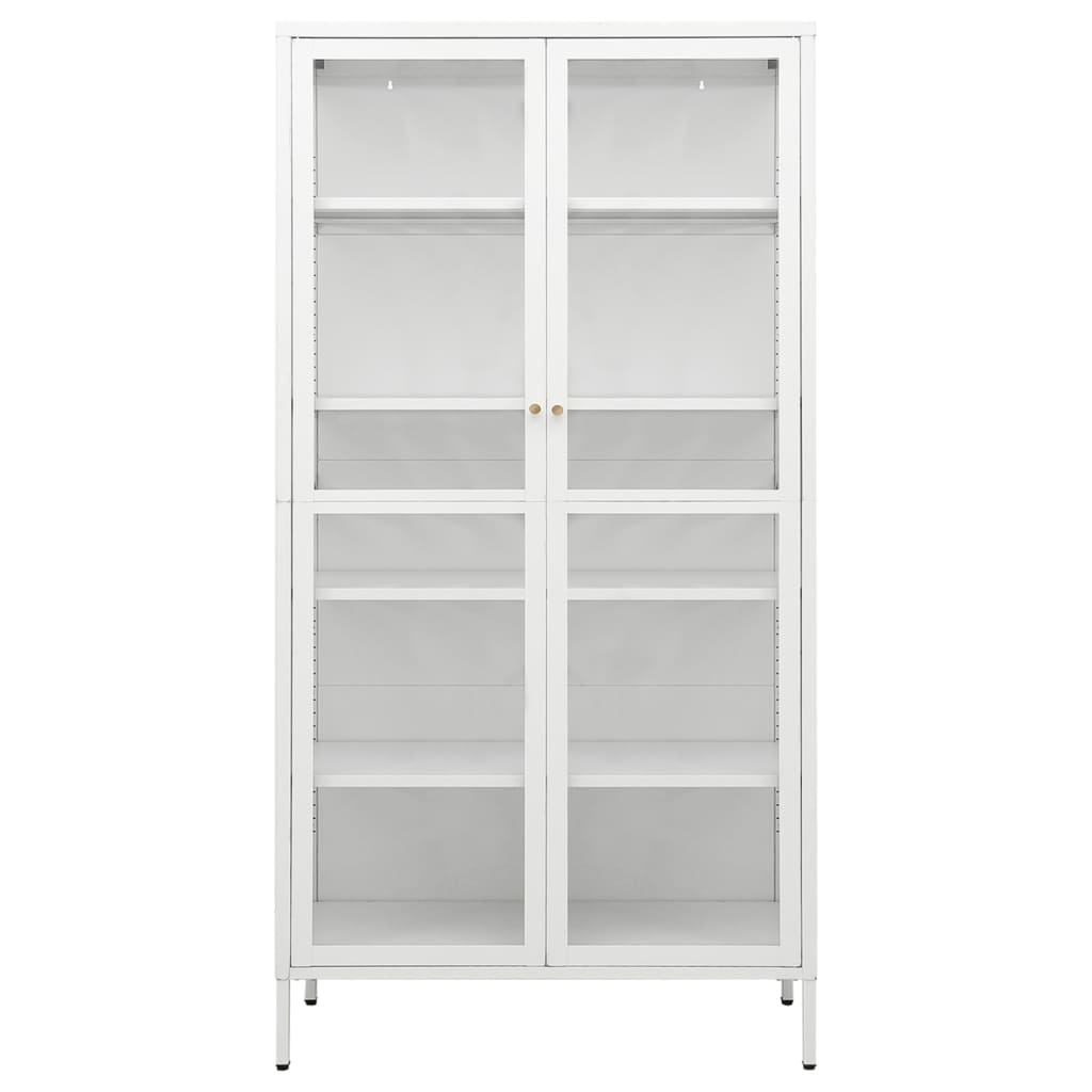 Display Cabinet White 90x40x180 cm Steel and Tempered Glass - OLBRIT
