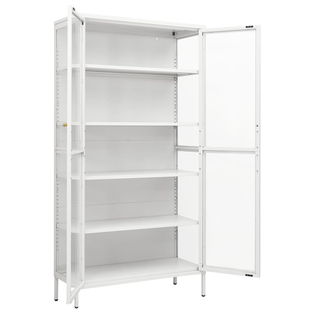 Display Cabinet White 90x40x180 cm Steel and Tempered Glass - OLBRIT