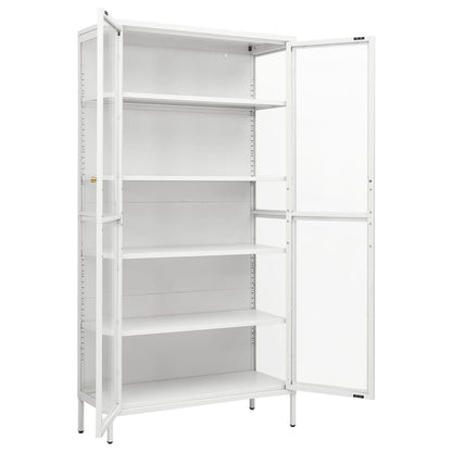 Display Cabinet White 90x40x180 cm Steel and Tempered Glass - OLBRIT