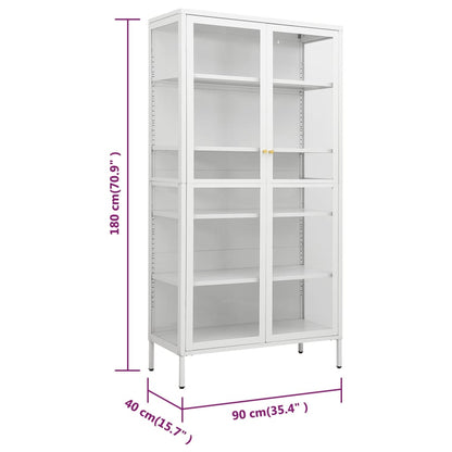 Display Cabinet White 90x40x180 cm Steel and Tempered Glass - OLBRIT