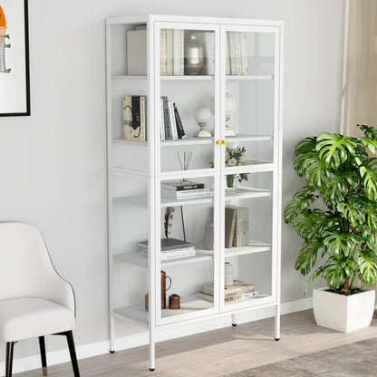 Display Cabinet White 90x40x180 cm Steel and Tempered Glass - OLBRIT