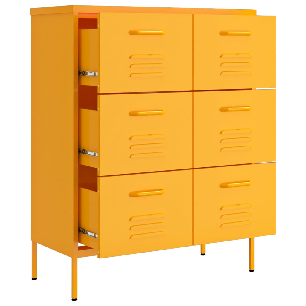 Drawer Cabinet Mustard Yellow 80x35x101.5 cm Steel - OLBRIT