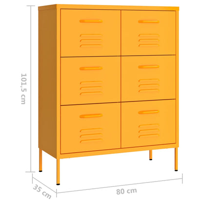 Drawer Cabinet Mustard Yellow 80x35x101.5 cm Steel - OLBRIT