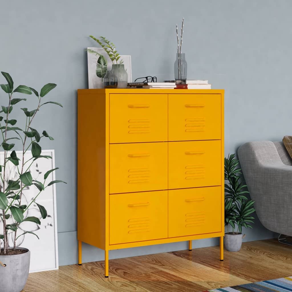 Drawer Cabinet Mustard Yellow 80x35x101.5 cm Steel - OLBRIT