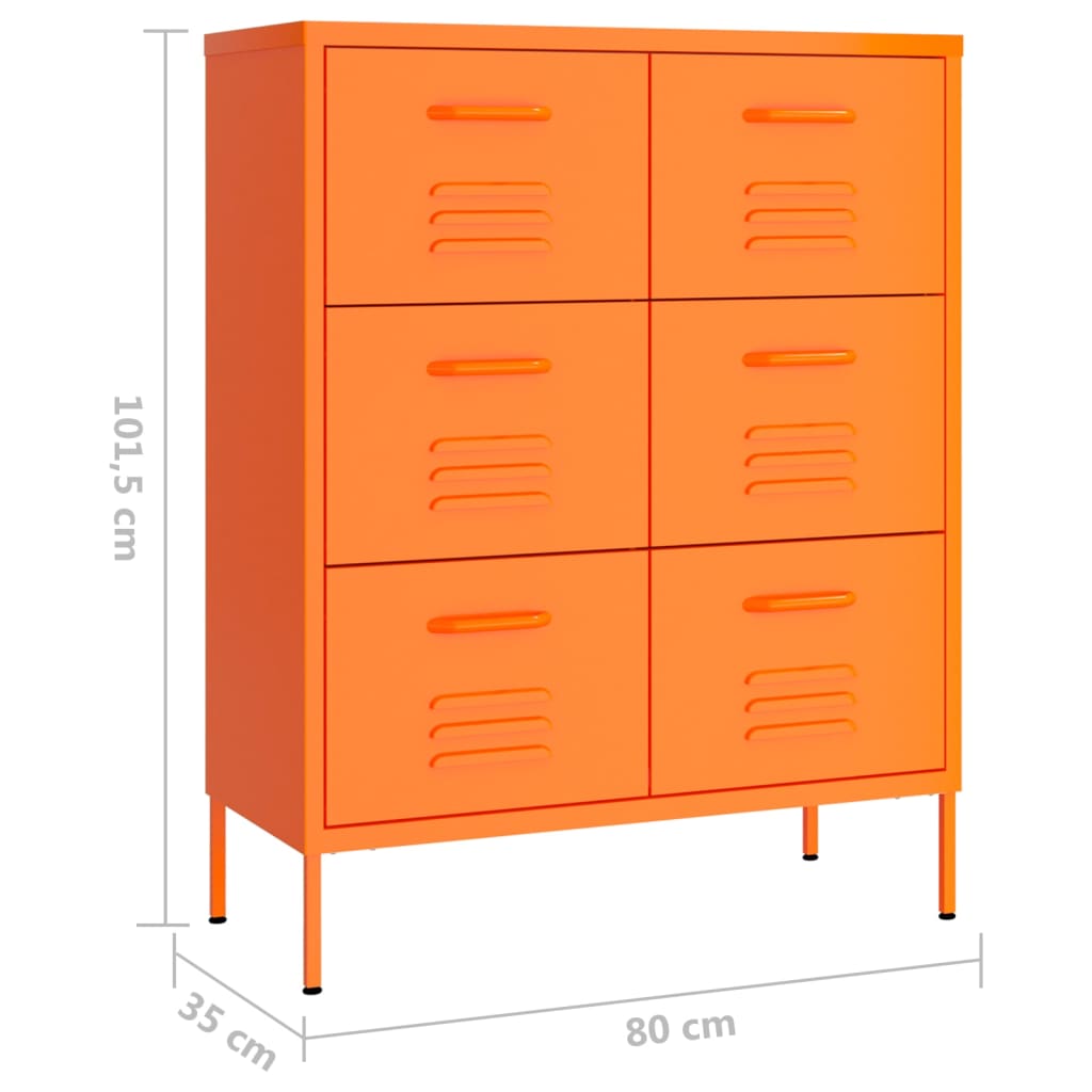 Drawer Cabinet Orange 80x35x101.5 cm Steel - OLBRIT