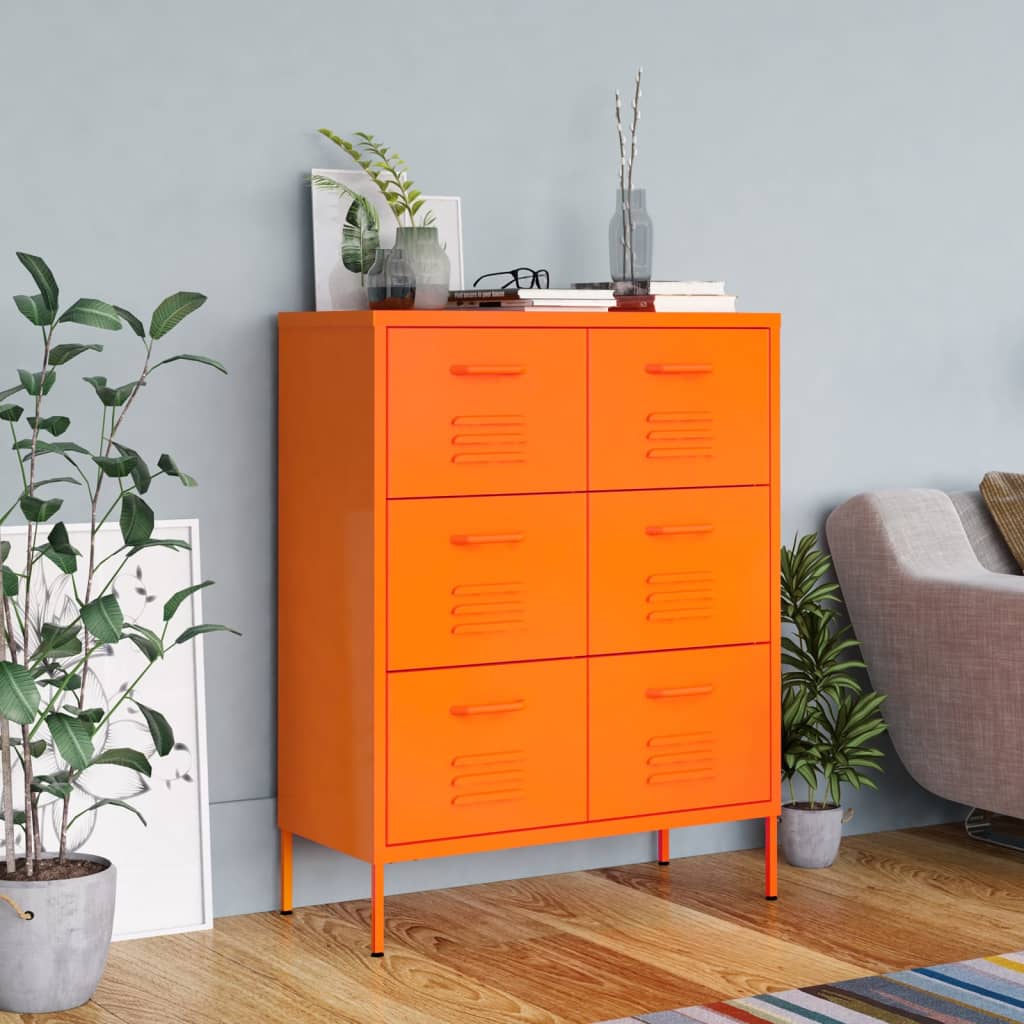 Drawer Cabinet Orange 80x35x101.5 cm Steel - OLBRIT